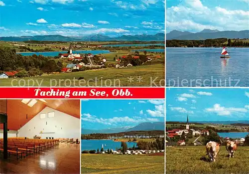 Taching_See Panorama Neue Pfarrkirche Campingplatz See mit Hochstaufen und Zwiesel Tachingblick Taching See