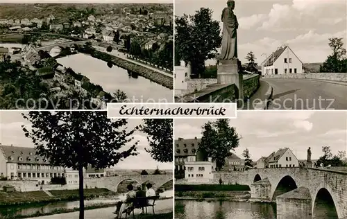 Echternacherbrueck Fliegeraufnahme Statue Bruecke Uferpromenade an der Sauer Echternacherbrueck