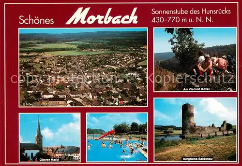 Morbach_Hunsrueck Fliegeraufnahme Am Viadukt Hoxel Oberer Markt Kirche Freibad Burgruine Baldenau Morbach Hunsrueck