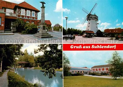 Suhlendorf Denkmal Windmuehle Schule Uferpartie am Fluss Suhlendorf