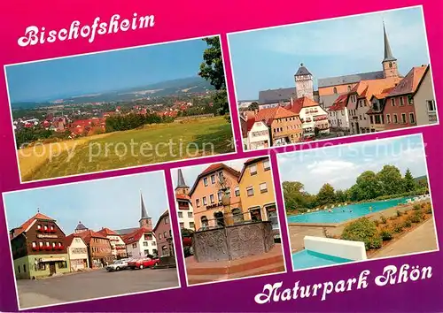 Bischofsheim_Rhoen Panorama Naturpark Rhoen Ortsmotiv mit Kirche Brunnen Freibad Bischofsheim Rhoen