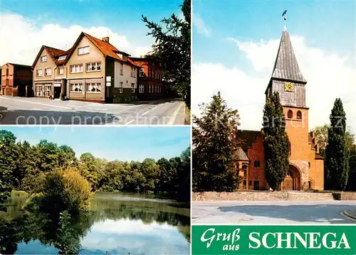 Schnega Lebensmittelgeschaeft Gasthof Pension Kirche Partie am Wasser Schnega