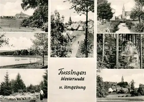 Fussingen und Umgebung Landschaftspanorama Schafherde Waldpartie Felsen Fussingen