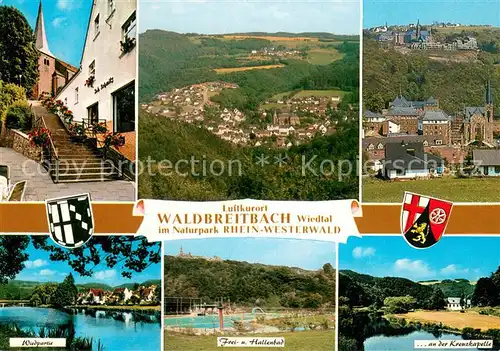 Waldbreitbach_Wied Kirche Panorama Teilansicht Wiedpartie Frei und Hallenbad Kreuzkapelle Waldbreitbach Wied