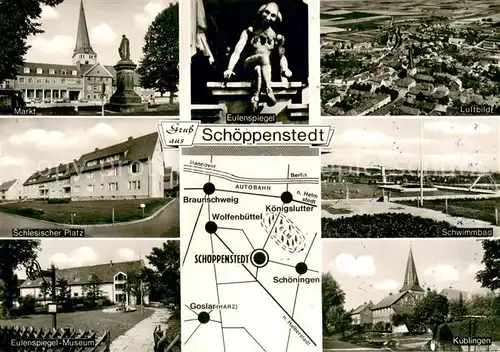 Schoeppenstedt Markt Eulenspiegel Fliegeraufnahme Schlesischer Platz Schwimmbad Eulenspiegel Museum Kueblingen Schoeppenstedt