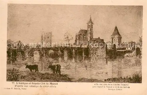 Moret sur Loing L antique et royale cite de Moret d apres une estampe du XVIIe siecle Dessin Kuenstlerkarte Moret sur Loing