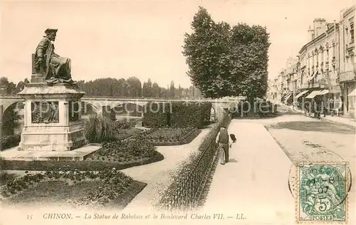 AK / Ansichtskarte Chinon_Indre_et_Loire La Statue de Rabelais et le Boulevard Charles VII Chinon_Indre_et_Loire