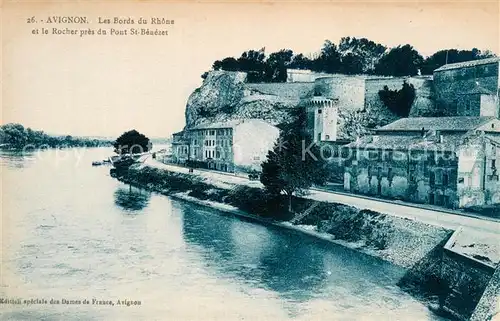 AK / Ansichtskarte Avignon_Vaucluse Les bords du Rhone et le rocher pres du Pont Saint Benezet Avignon Vaucluse