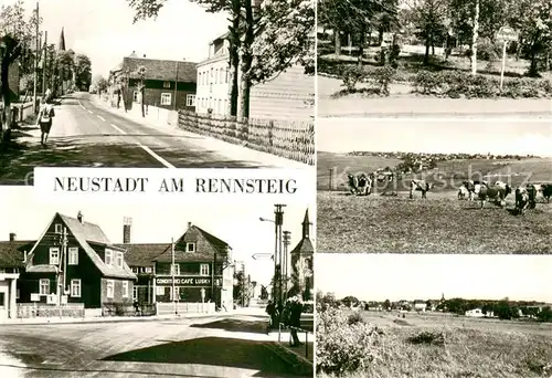 AK / Ansichtskarte Neustadt_Rennsteig Bahnhofstrasse Platz der Einheit Conditorei Cafe Lusky Teilansichten Viehweide Neustadt_Rennsteig