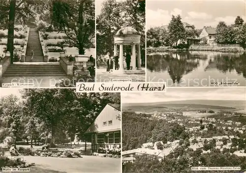 AK / Ansichtskarte Bad_Suderode Kurpark Kurterrasse Calciumquelle HOG Bueckemuehle Blick vom Thomas Muentzer Turm Bad_Suderode