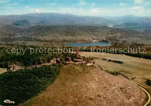 AK / Ansichtskarte Bitche_Moselle Ruines du Chateau de Waldeck et Etang de Hanau Vue aerienne Bitche_Moselle