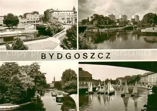 AK / Ansichtskarte Bydgoszcz_Pommern Plac Zjednoczenia Wysepka na Brdzie Widok znad Brdy w glebi wiezowce mieszkalne Fragment miasta nad Brda Bydgoszcz Pommern