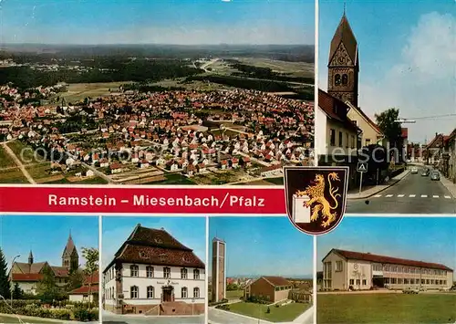 AK / Ansichtskarte Miesenbach_Ramstein Miesenbach Ortsansichten Hauptstrasse Kirche Fliegeraufnahme Miesenbach