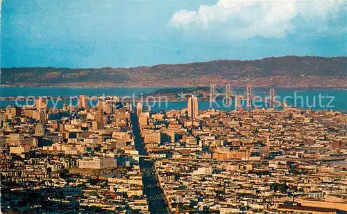 AK / Ansichtskarte San_Francisco_California The City by the Golden Gate as seen from Twin Peaks Market Street and the Bay Bridge 