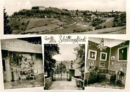 AK / Ansichtskarte Schillingsfuerst Panorama Blick zum Schloss Gobelin Saal Eingang Schlosshof Reichskanzler Zimmer Schillingsfuerst