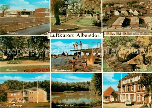 AK / Ansichtskarte Albersdorf_Holstein Schule Ehrenmal Rentnerwohnheim Schalenstein Freibad Brutkamp Jugendherberge Liesbeth ehrn Diek Teich Amtsgebaeude Albersdorf_Holstein