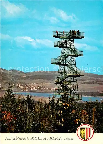 AK / Ansichtskarte Ulrichsberg_Oberoesterreich Aussichtswarte Moldaublick mit Blick nach Oberplan Fliegeraufnahme Ulrichsberg