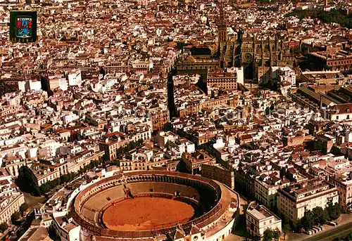 AK / Ansichtskarte Sevilla_Andalucia Vista aereo y Plaza de Toros Sevilla_Andalucia