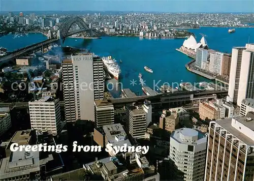 AK / Ansichtskarte Sydney_New_South_Wales A panoramic view over Circular Quay with the Oriana at the Oveerseas terminal the Harbour bridge an the Opera House seen from Australia Square Skywalk Sydney_New_South_Wales