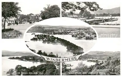 AK / Ansichtskarte Windermere_Applethwaite Prom and Old England Hotel Bowness and Belle Isle Bowness Pier View from Queen Adelaide Hill Langdale Pikes 