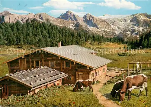 AK / Ansichtskarte Muehlbach_Hochkoenig Berggaststaette Springlkaser auf der Gotzenalm mit Hagengebirge mit Teufelshoerner und uebergossene Alm Muehlbach Hochkoenig