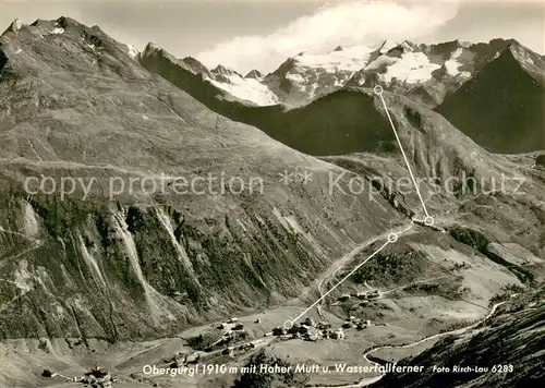 AK / Ansichtskarte Obergurgl_Soelden_Tirol mit Hoher Mutt und Wasserfallferner oetztaler Alpen Fliegeraufnahme Obergurgl_Soelden_Tirol