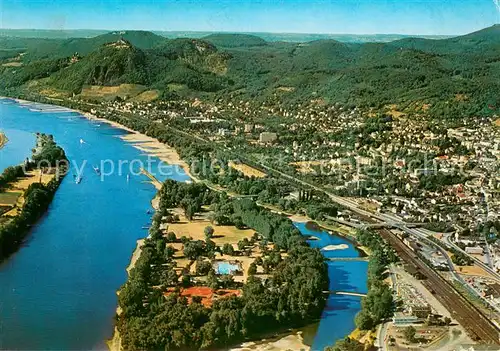 AK / Ansichtskarte Bad_Honnef Fliegeraufnahme mit Drachenfels und Siebengebirge Bad_Honnef