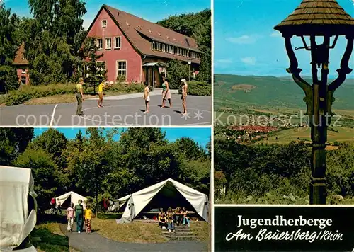 AK / Ansichtskarte Bischofsheim_Rhoen Jugendherberge Am Bauersberg Zeltlager Panorama Bischofsheim Rhoen