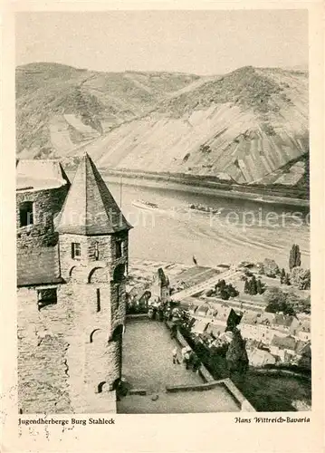 AK / Ansichtskarte Bacharach_Rhein Jugendherberge Burg Stahleck Blick auf den Rhein Bacharach Rhein