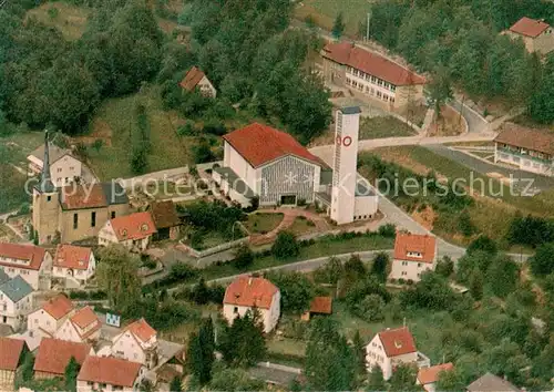 AK / Ansichtskarte Bad_Bocklet Alte und neue Kirche Fliegeraufnahme Bad_Bocklet