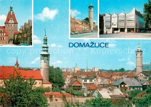 AK / Ansichtskarte Domazlice Stadtpanorama Kirche Stadttor Modernes Gebaeude Domazlice