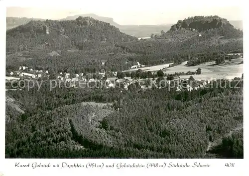 AK / Ansichtskarte Gohrisch Kurort mit Papststein Gohrischstein Saechsische Schweiz Fliegeraufnahme Gohrisch