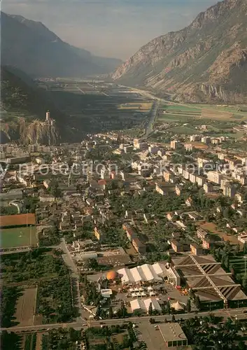 AK / Ansichtskarte Martigny_VS La ville et la plaine du Rhone vers le Lac Leman vue aerienne Martigny VS