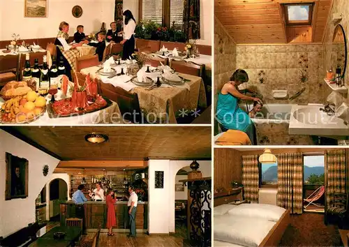 AK / Ansichtskarte Lajen_Suedtirol Pension Andechserhof Gaststube Bar Bad Zimmer 