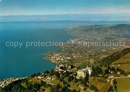 AK / Ansichtskarte Caux_VD sur Montreux et vue sur Clarens Tour de Peilz Vevey et Mont Pelerin Lac Leman vue aerienne Caux_VD