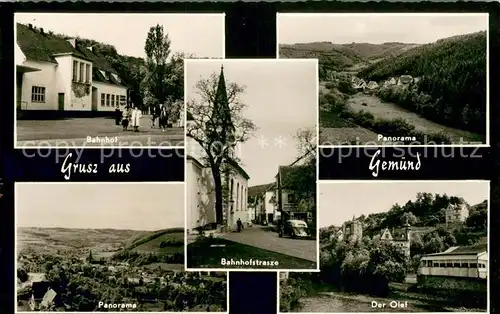 AK / Ansichtskarte Gemuend_Eifel Bahnhof Bahnhofstrasse Panorama Partie an der Olef Gemuend Eifel