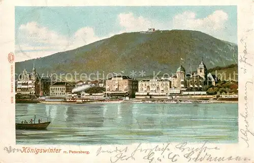 AK / Ansichtskarte Koenigswinter Blick ueber den Rhein mit Petersberg Litho Koenigswinter