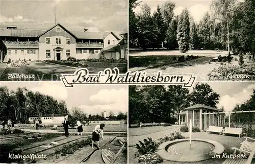 AK / Ansichtskarte Bad_Waldliesborn Badehaus Kurpark Kleingolfplatz Springbrunnen Bad_Waldliesborn