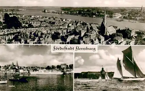 AK / Ansichtskarte Flensburg Panorama Hafen Marineschule Segelboote Flensburg