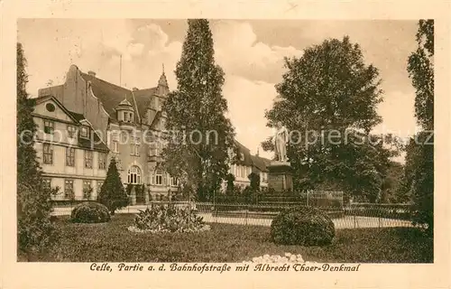 AK / Ansichtskarte Celle_Niedersachsen Bahnhofstrasse mit Albrecht Thaer Denkmal Celle_Niedersachsen