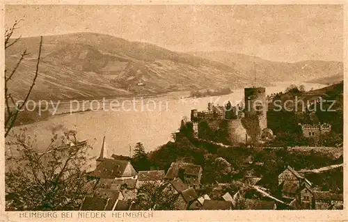 AK / Ansichtskarte Niederheimbach_Bingen Panorama mit Heimburg Blick auf den Rhein Niederheimbach Bingen