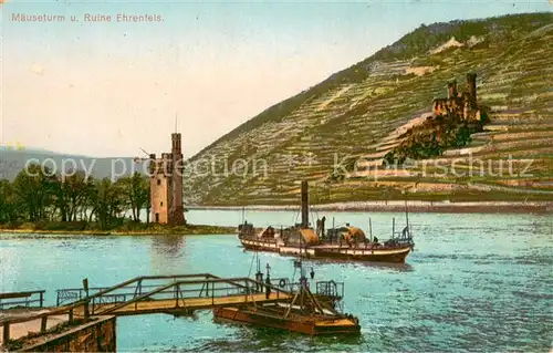 AK / Ansichtskarte Bingen_Rhein Maeuseturm und Ruine Ehrenfels Anlegestelle Bingen Rhein