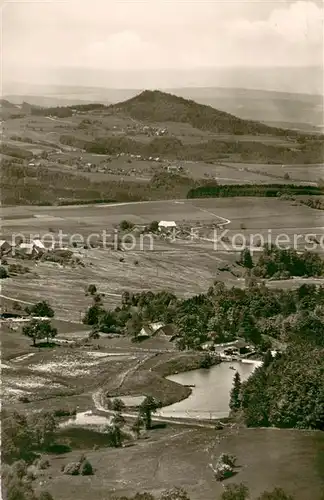 AK / Ansichtskarte Rhoenblick Guckai See mit Ebersburg Fliegeraufnahme Rhoenblick