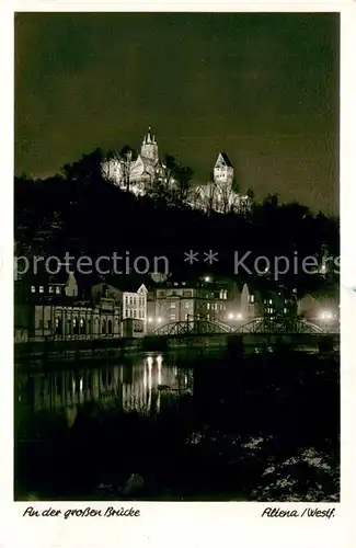 AK / Ansichtskarte Altena_Lenne bei Nacht mit grosser Bruecke und Burg Altena_Lenne