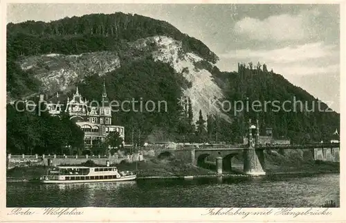 AK / Ansichtskarte Porta_Westfalica Jakobsberg Haengebruecke Hotel Grosser Kurfuerst Weserdampfer Porta_Westfalica