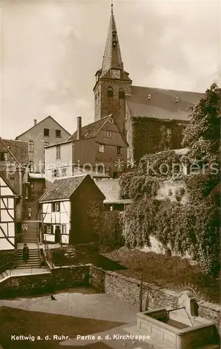 AK / Ansichtskarte Kettwig Partie an der Kirchtreppe Kirche Kettwig