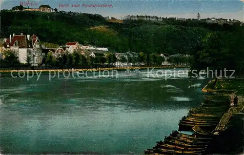 AK / Ansichtskarte Werden_Ruhr_Essen Blick zum Pastoratsberg Restaurant Zur Plate Uferpartie an der Ruhr Feldpost 