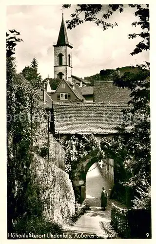 AK / Ansichtskarte Lindenfels_Odenwald aeusseres Stadttor mit Kirche Lindenfels Odenwald