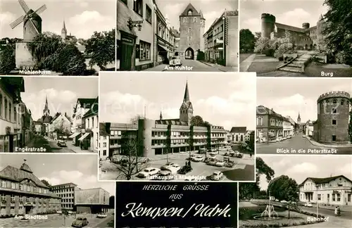 AK / Ansichtskarte Kempen_Niederrhein Muehlenheim Am Kuhtor Burg Engerstrasse Am Stadtbad Rathaus Marktplatz Peterstrasse Bahnhof Kempen Niederrhein