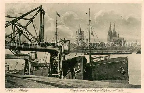 AK / Ansichtskarte Koeln_Rhein Blick vom Brueckenhafen auf Dom und Kirche Koeln_Rhein